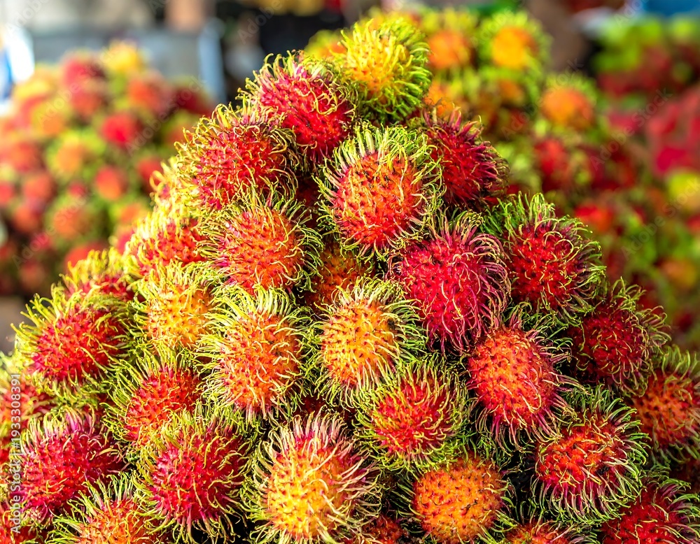 Fototapeta premium Rambutan Fruits on Display at Market.