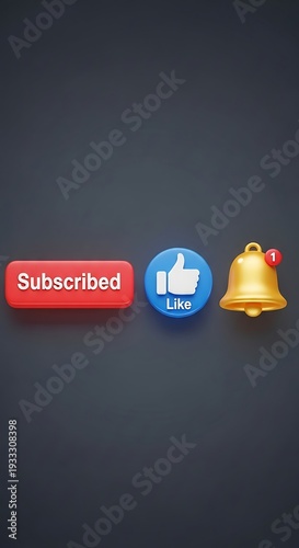 Subscribe Like and Notification Icons Set.