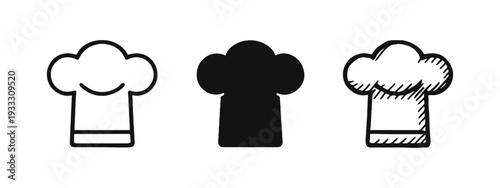Chef Hat Icons Set: Outline, Solid, and Hand-Drawn Styles for Culinary Professionals