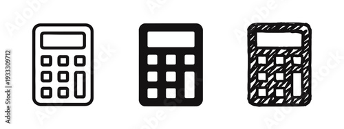 Calculator Icons Set: Outline, Solid, and Hand-Drawn Styles for Math and Finance