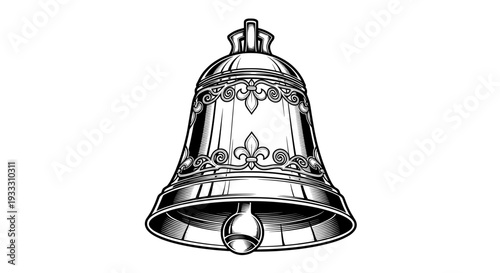 ornate black and white metal bell with floral details