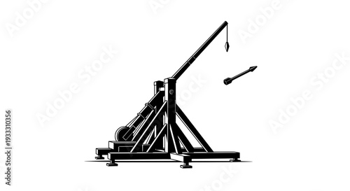 black and white metal catapult line drawing