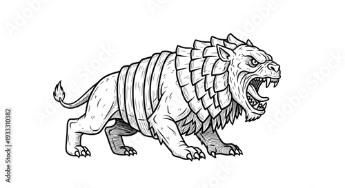 roaring lion side view with square patterned texture