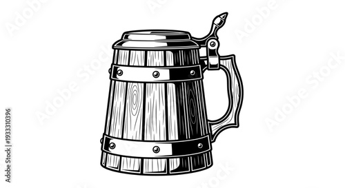 wooden beer mug with rustic line and dot pattern