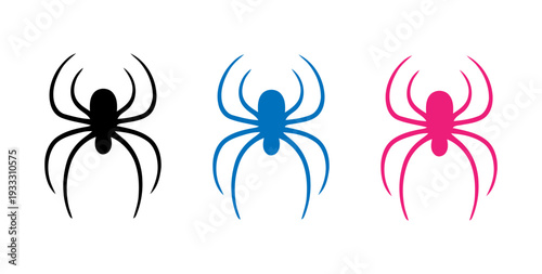 Three colorful spider vector illustrations with different colored