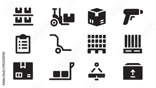 Warehouse Logistics and Inventory Management Icon Set for Supply Chain, Shipping, and Distribution App Design