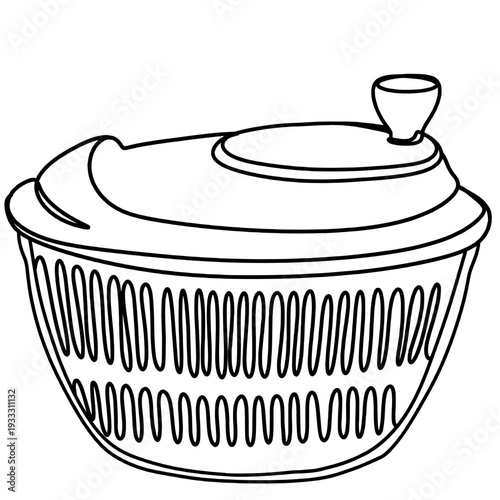 Manual salad spinner kitchen tool minimalist line art illustration.
