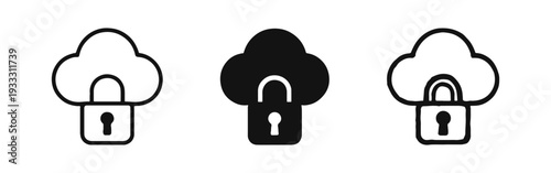 Secure Cloud Storage Icon Set - Cloud Computing Security Symbol for Data Protection and Privacy