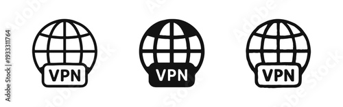 VPN Global Network Connection Icon Set - Virtual Private Network Earth Symbol for Secure Internet Access
