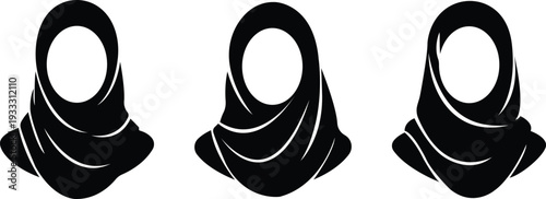 Muslim woman hijab set, Islamic female headscarf silhouette collection, Modest fashion veil profile portraits pack