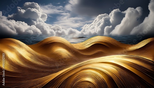 enjoy artistic waves with clouds and golden lines in background theme