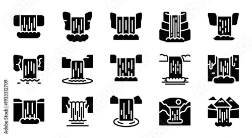 Collection of Various Simple Icon Illustrations of Cash Machines and ATMs from Different Angles and Perspectives