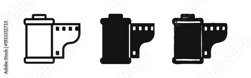Camera Film Roll Icon Set - Photography Analog Symbol for Vintage Photo Film