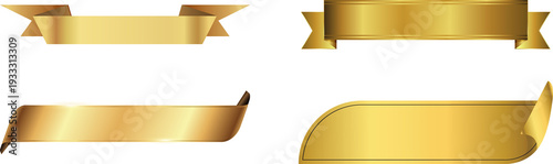 realistic shiny gold ribbon banner collection Gold ribbon banner, shiny blank decor element template for congratulation text, caption Golden ribbon banner 3d render  - simple text tag or label for sal