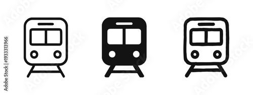 Train and Subway Icons Set. Commuter Rail, Metro, and Public Transportation Symbol Collection in Three Styles.