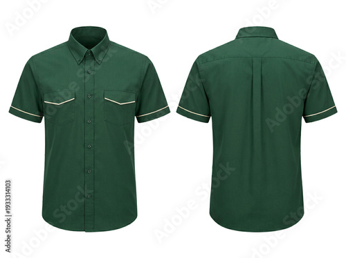 Green Short-Sleeved Collared Shirt Front and Back View