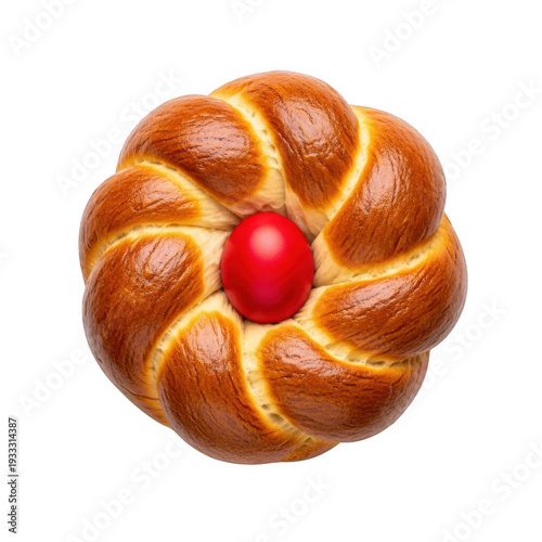 Easter bread tsoureki red egg isolated on white traditional sweet brioche paska