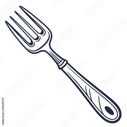 Table fork with four tines and elegant handle for dining or serving food isolated on white background