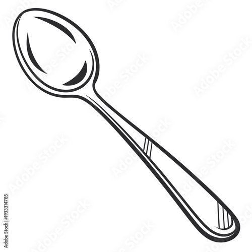 Minimalist metal spoon illustration with clean lines and reflective highlights for modern kitchenware catalogs and household supply marketing vector art