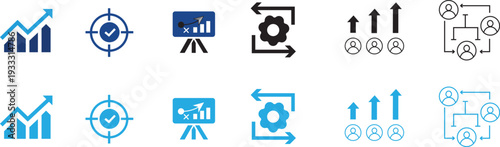 Set of vector icons and business symbols for web design finance and internet computer button concepts