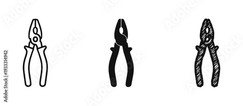 Pliers Icon Set. Vector illustration of gripping and cutting hand tool symbols in different styles.