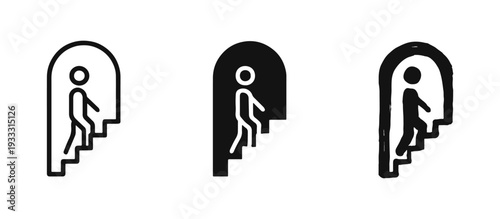 Person Going Up Stairs Icon Set. Vector illustration of ascent and movement symbols in different styles.