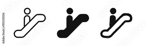 Person on Escalator Icon Set. Vector illustration of public transport and movement symbols in different styles.