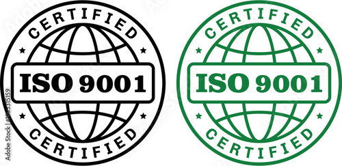 ISO 9001 Certified Logo – Quality Management System Certification Seal for Business Marketing, Quality Assurance and Compliance Vector
