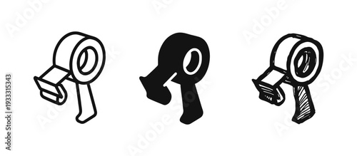 Tape Dispenser Icon Set. Vector illustration of packaging and office tool symbols in different styles.