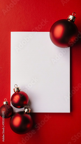 Wallpaper Mural Sparkling red Christmas balls rest against a bright red background, adding a touch of holiday spirit. A blank space invites warm wishes and festive messages Generative AI Torontodigital.ca