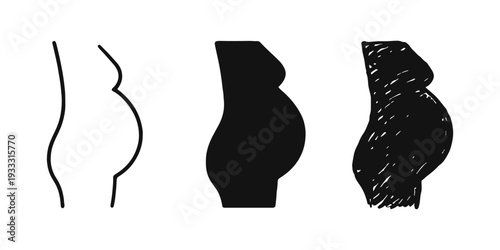 Pregnant Woman's Belly Icon Set Depicting Pregnancy Stages