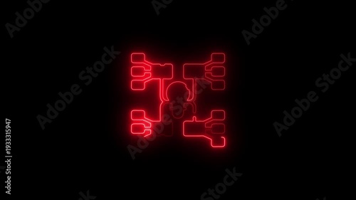 Neon Red Network Connections Glowing Nodes and Lines on Black Background