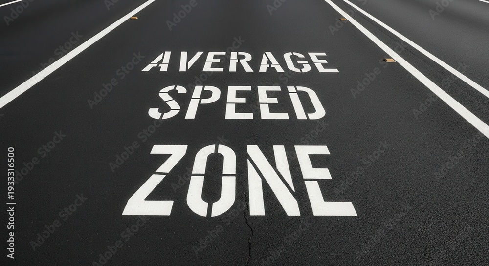 Fototapeta premium Aesthetic Road Marking Illustrating Average Speed Zone Painted on Asphalt Surface