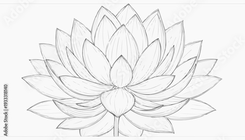 Coloring page: Symmetrical lotus flower with multi-layered petals, line art