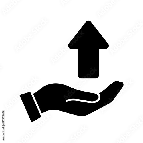 Upward arrow icon. Hand holding upward arrow. Growth, success and progress. Vector icon isolated on white background.
