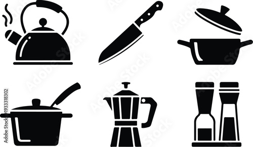 Set of 6 kitchen icons vector