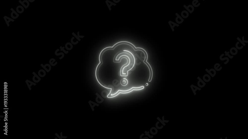 Neon question mark in speech bubble on black background inquiry confusion neon sign glowing question mark symbol