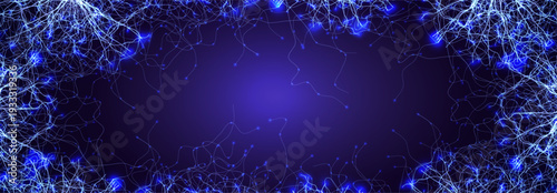 Neural Network Brain Neurone Synapse Connections Lightning Ball Energy Glow. Machine Learning Technology Background for AI Data Flow, BigData, Medical Science Research, Biotech. Vector illustration