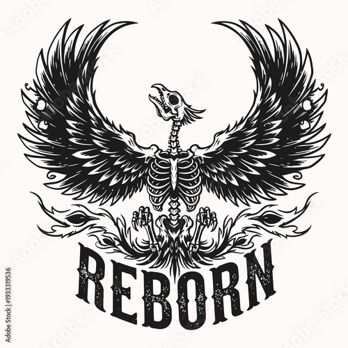 Wallpaper Mural Black and White Phoenix Rising Illustration. Torontodigital.ca