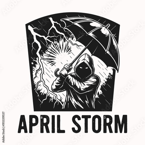 Grim Reaper Holding Umbrella in Stormy Weather.