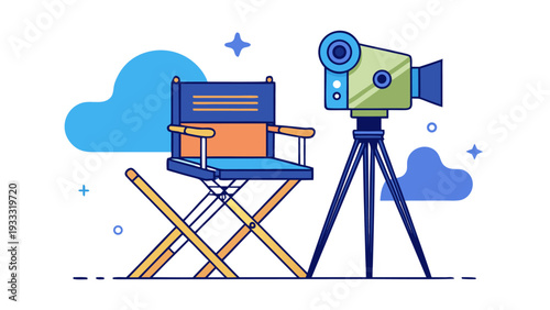 Hollywood Filmmaking Vector Art with Decorative Stars and Rays on White Background.eps