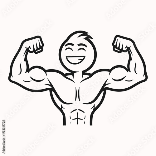 Muscular Cartoon Character Showing Off Muscles.