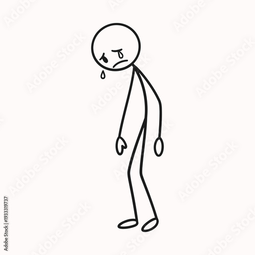 Sad Stick Figure with Tears Falling Down.