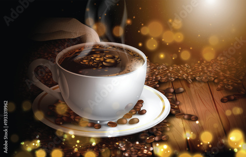 Warm Cup Of Coffee with Coffee Beans Concept