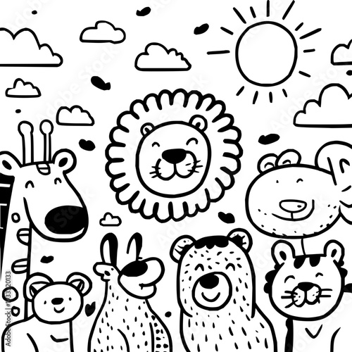 Cartoon Animals Smiling Under Sunny Sky