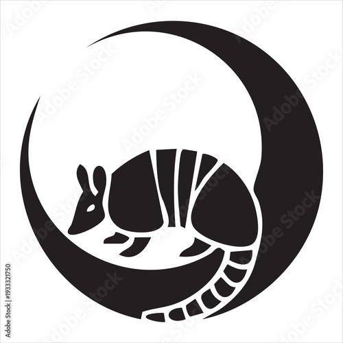 Stylized Armadillo Silhouette in Crescent Moon Logo Adobe Illustrator Artwork