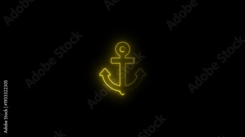 Glowing Yellow Anchor Symbol on Black Background Nautical Neon Light Anchor Sign Maritime Emblem glowing anchor