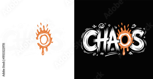 Chaos Word Art Typography with Drip Effect, Urban Streetwear Grunge Text, Flat Vector Illustration