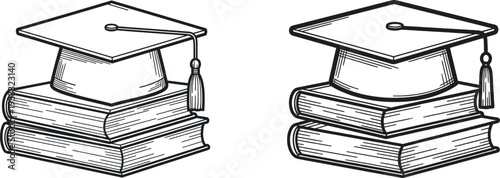 Graduation caps and books illustration