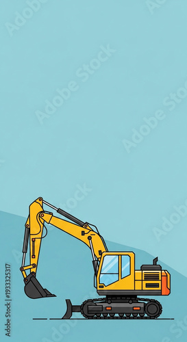 Excavator Vehicle on Pastel Background for Construction Blogs, Machinery Websites, Industrial Education, and Social Media Content